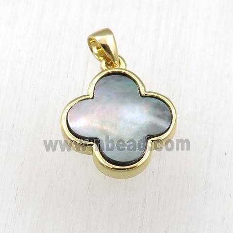 gray Abalone Shell clover pendant, gold plated