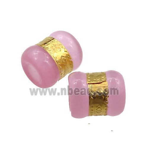 pink cats eye stone tube beads