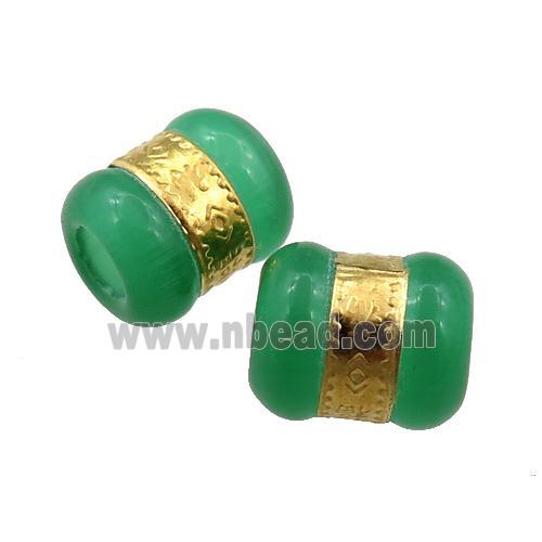 green cats eye stone tube beads