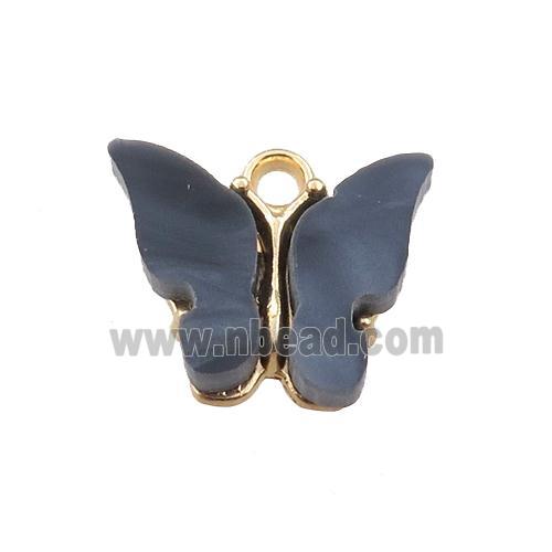 gray pearlized Glass butterfly pendant, gold plated