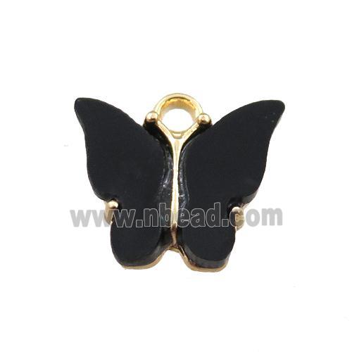 black pearlized Glass butterfly pendant, gold plated