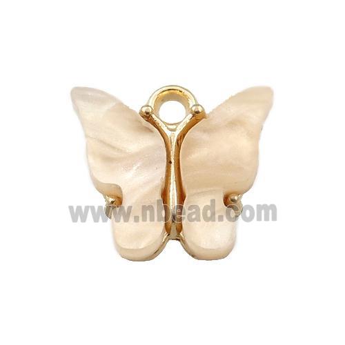 peach pearlized Glass butterfly pendant, gold plated