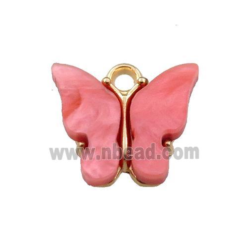 red pearlized Glass butterfly pendant, gold plated