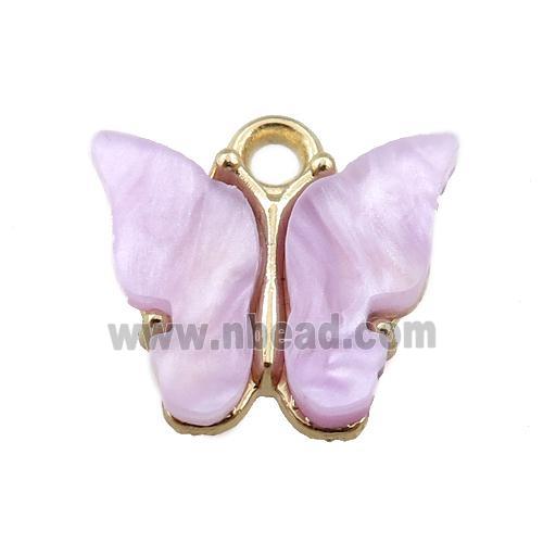 purple pearlized Glass butterfly pendant, gold plated