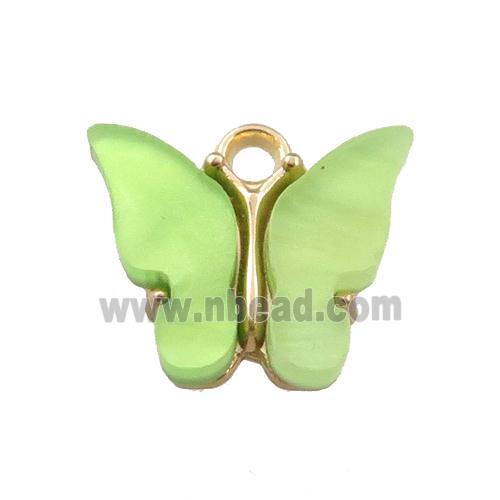 green pearlized Glass butterfly pendant, gold plated