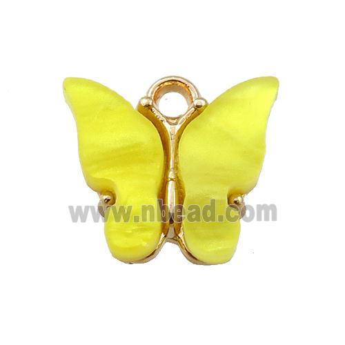 yellow pearlized Glass butterfly pendant, gold plated