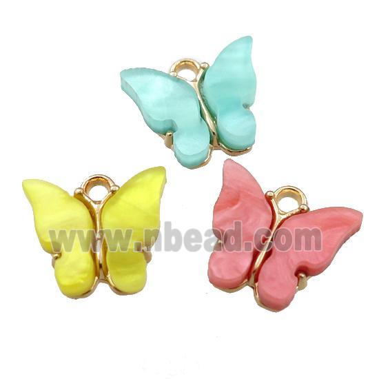 mixed pearlized Glass butterfly pendant, gold plated