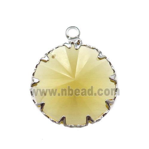 yellow crystal glass circle pendant, platinum plated