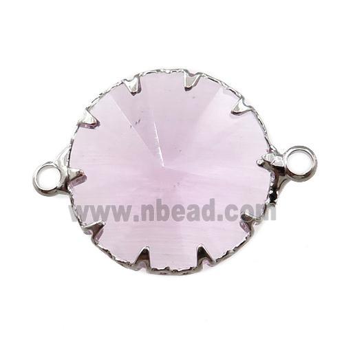 pink crystal glass circle connector, platinum plated