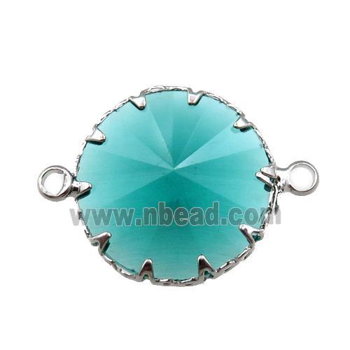 peacockgreen crystal glass circle connector, platinum plated