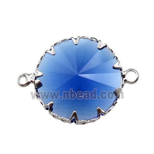 blue crystal glass circle connector, platinum plated