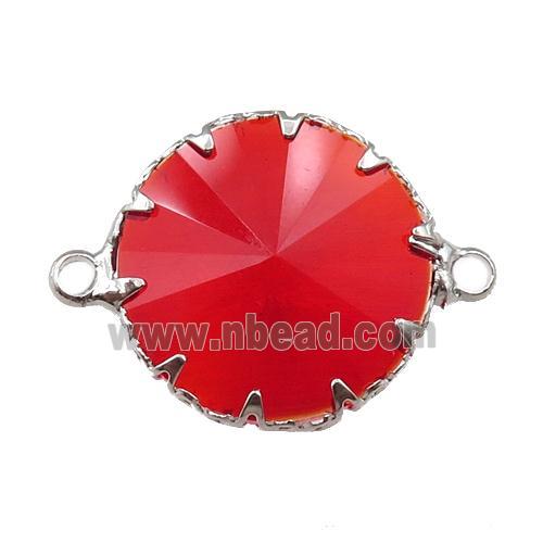 red crystal glass circle connector, platinum plated