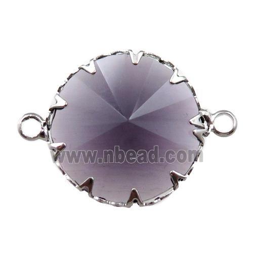 purple crystal glass circle connector, platinum plated