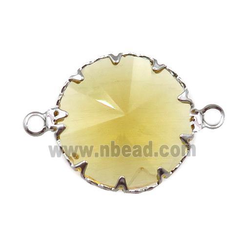 yellow crystal glass circle connector, platinum plated
