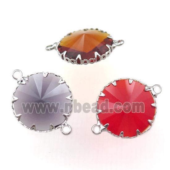 mixed crystal glass circle connector, platinum plated