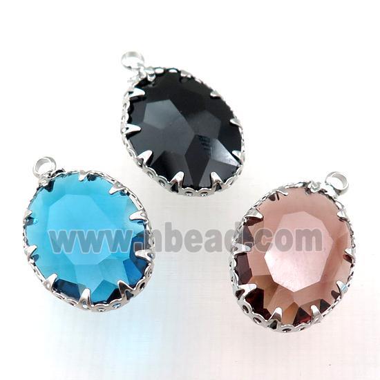 mixed crystal glass oval pendant, platinum plated