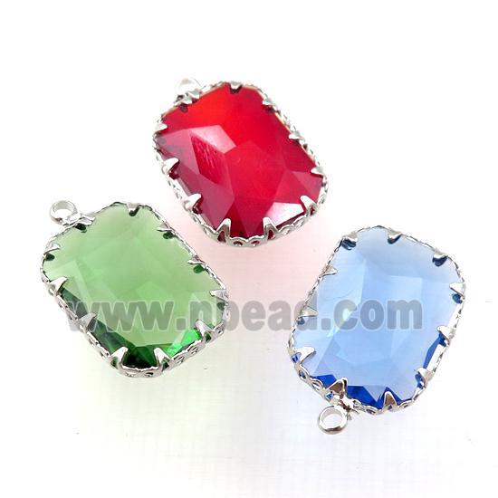 mixed crystal glass rectangle pendant, platinum plated