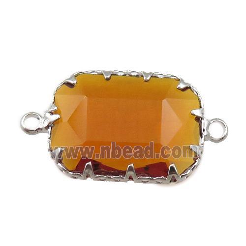 orange crystal glass rectangle connector, platinum plated