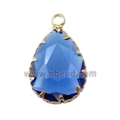 blue crystal glass teardrop pendant, platinum plated