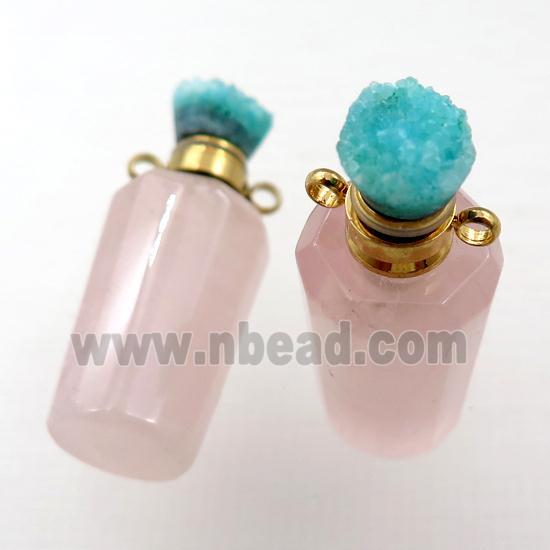 Rose Quartz perfume bottle pendant with druzy