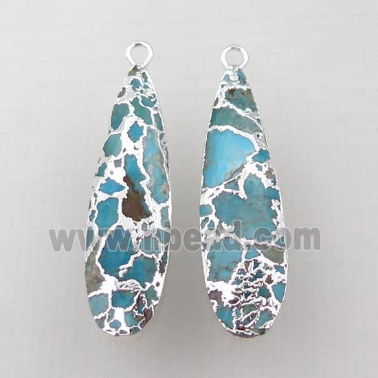Mosaic Turquoise teardrop pendant, silver plated