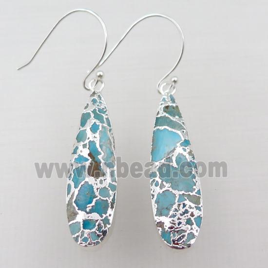 Mosaic Turquoise Hook Earring, teardrop, silver plated