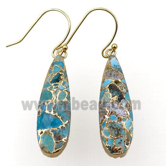 Mosaic Turquoise Hook Earring, teardrop, gold plated