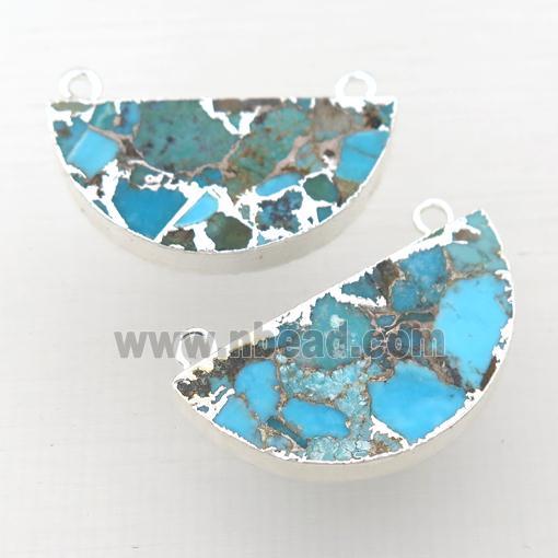 Mosaic Turquoise pendant, half circle, silver plated