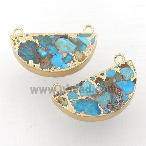 Mosaic Turquoise pendant, half circle, gold plated