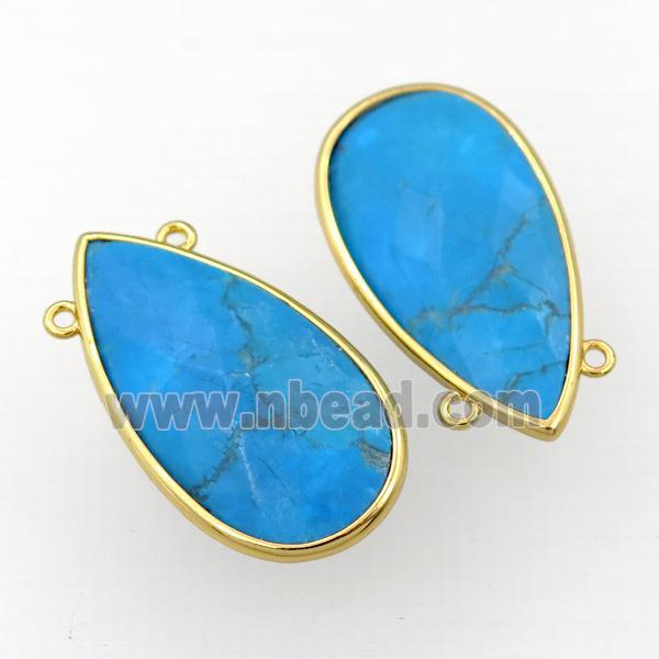blue Turquoise pendant, faceted teardrop, gold plated