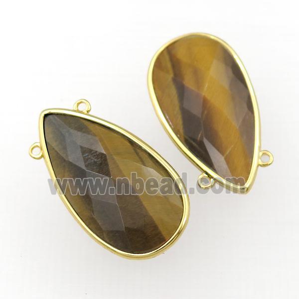 Tiger eye stone pendant, faceted teardrop, gold plated