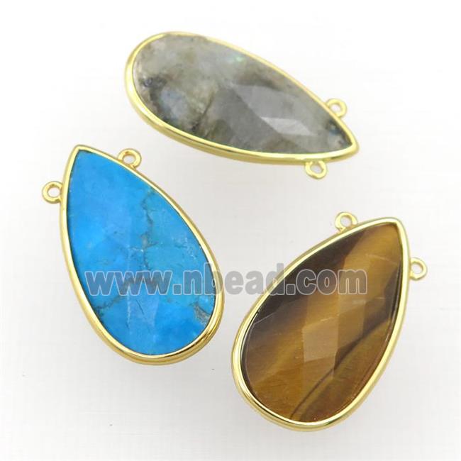 mix Gemstone pendant, faceted teardrop, gold plated