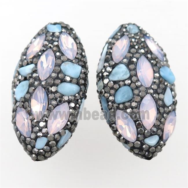 Clay oval beads paved rhinestone with larimar