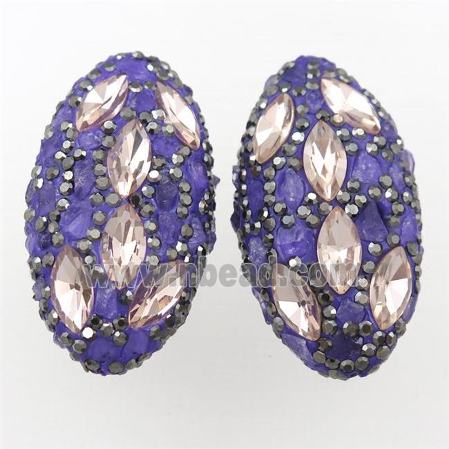 Clay oval beads paved rhinestone with amethyst