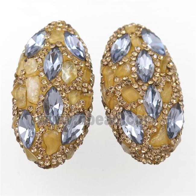 Clay oval beads paved rhinestone with citrine