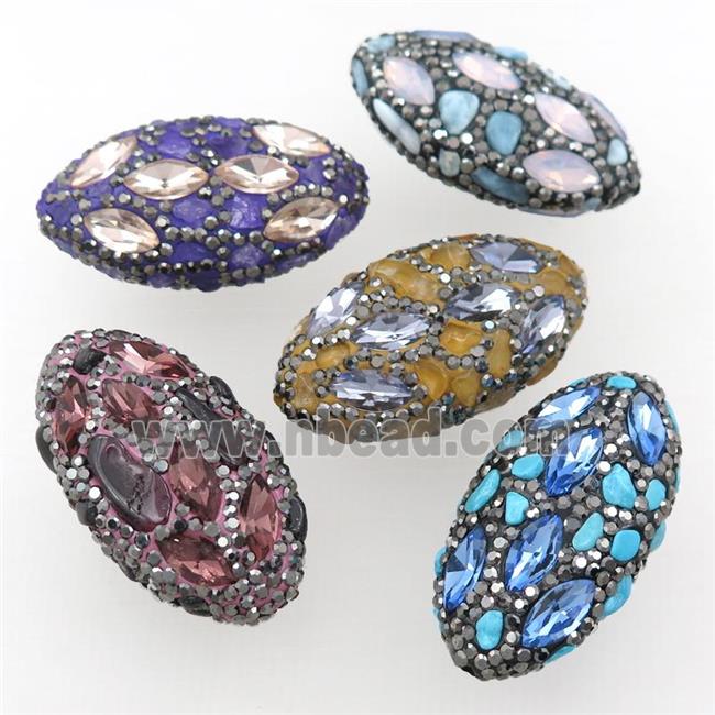 Clay oval beads paved rhinestone with gemstone, mixed