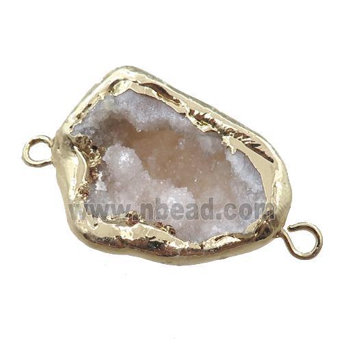 white agate druzy geode connector, freeform, gold plated