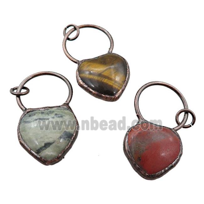 mix Gemstone heart pendant, antique red