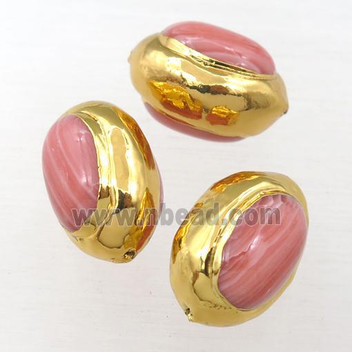 pink Rhodochrosite barrel Beads treated gold plated