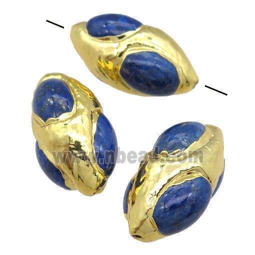 Lapis rice beads, gold plated
