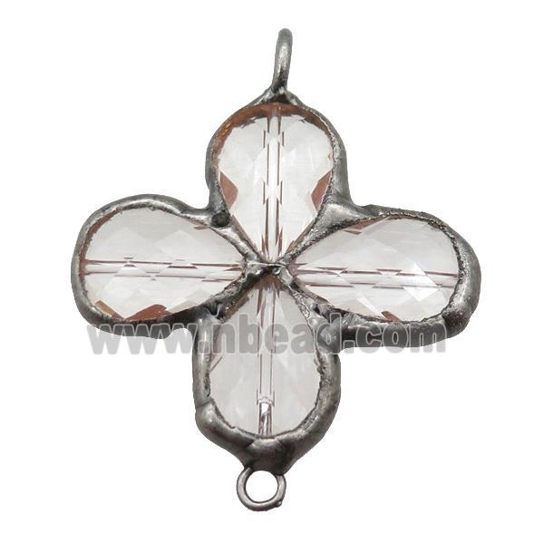 Crystal Glass clover connector, black plated