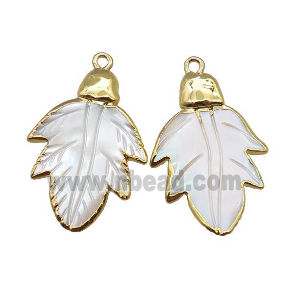 Mother of pearl leaf pendant, gold plated