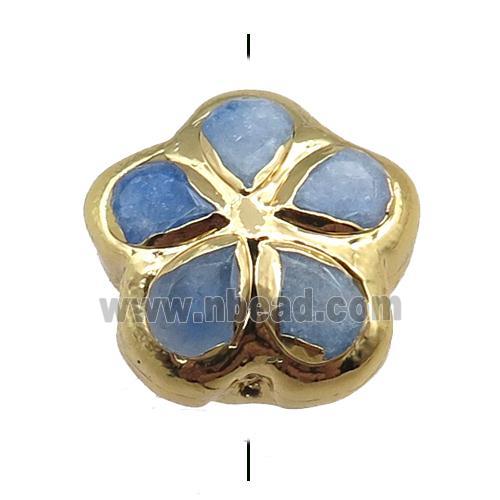 blue jade flower beads, gold plated