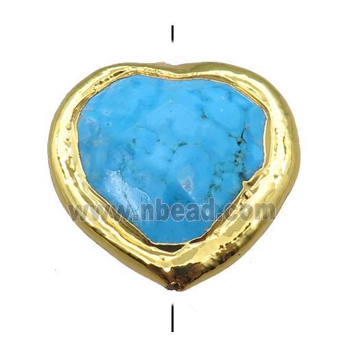 blue magnesite turquoise heart beads, gold plated