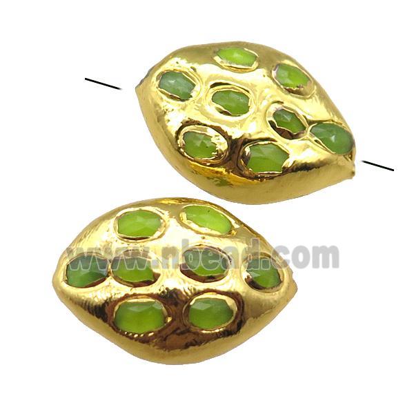 olive jade oval beads, gold plated