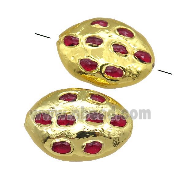 red jade oval beads, gold plated