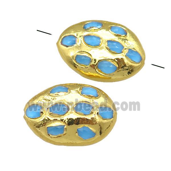 blue jade oval beads, gold plated