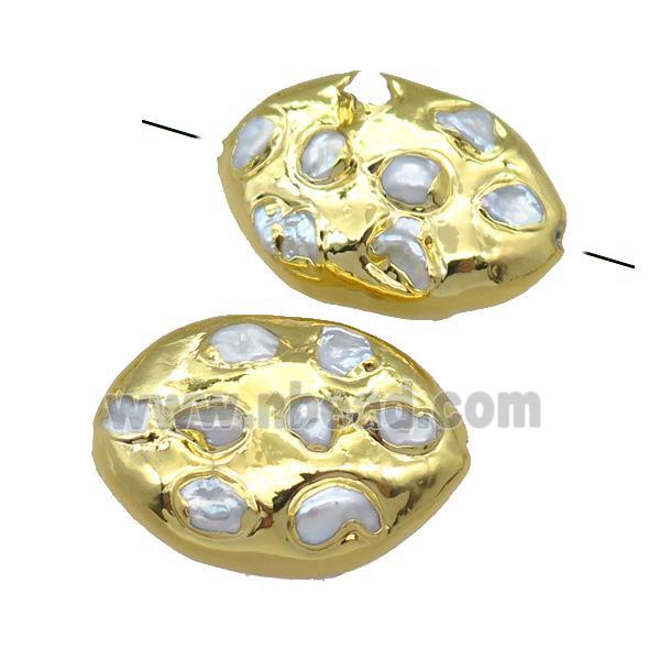 pearl oval beads, gold plated