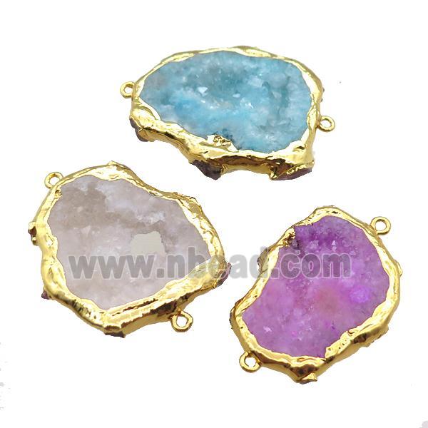 Agate druzy connector, slab, gold plated, mixed