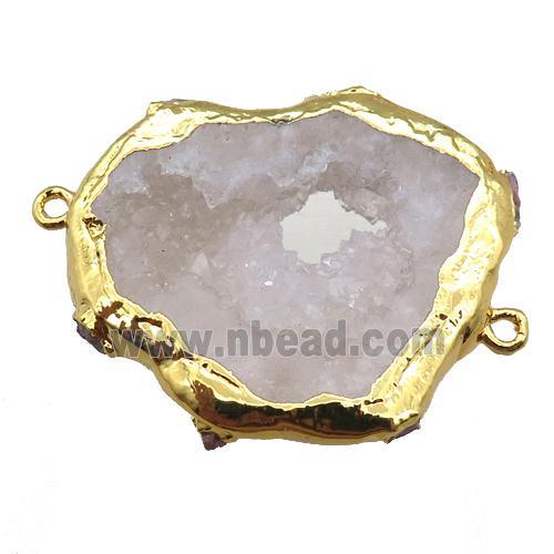 white Agate druzy connector, slice, gold plated
